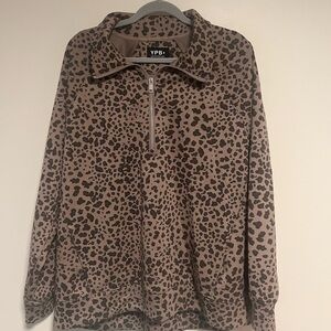 YPB Leopard Print Half-Zip Pullover - Taupe & Black XXL Abercrombie